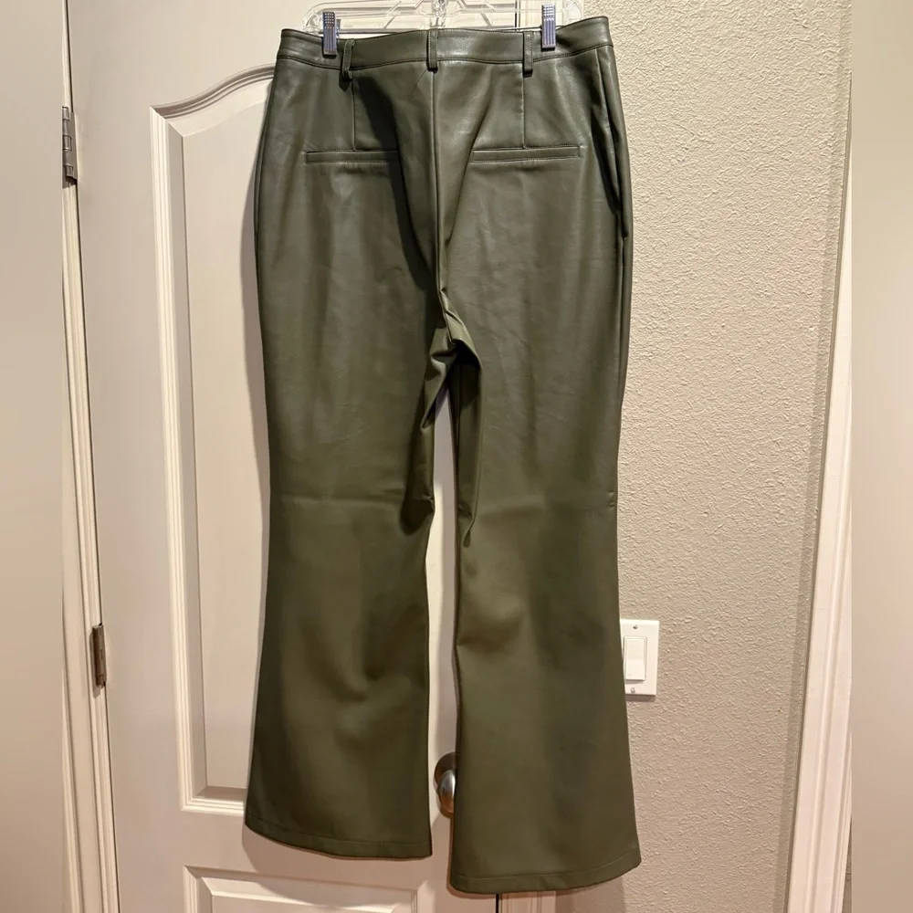 NWOT Royalty by Maluma Flare-Leg Faux-Leather Pants in olive green - Picture 3 of 4